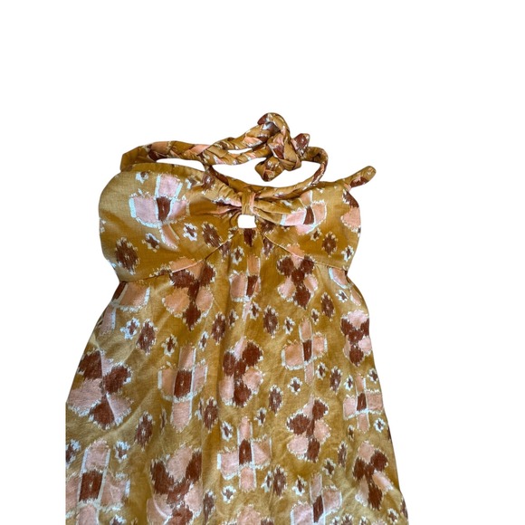 Aerie Mustard Yellow Geometric Print Halter Maxi Dress‎ Tiered High Low Size XS - Picture 6 of 12